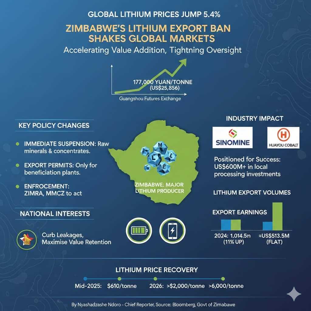 Global Lithium Prices Jump as Zimbabwe Bans Concentrate Exports